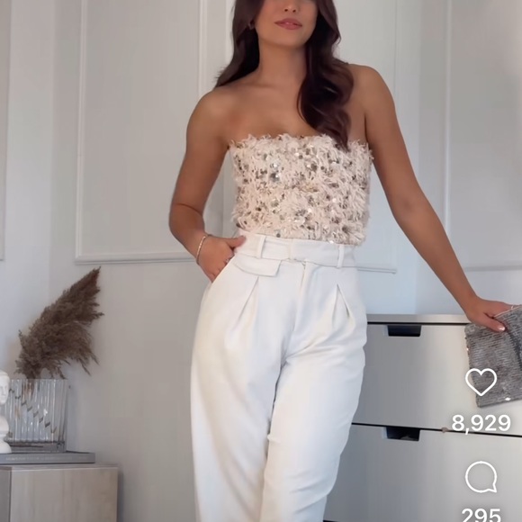 ZARA SEQUIN FEATHER CROP TOP - Picture 8 of 11